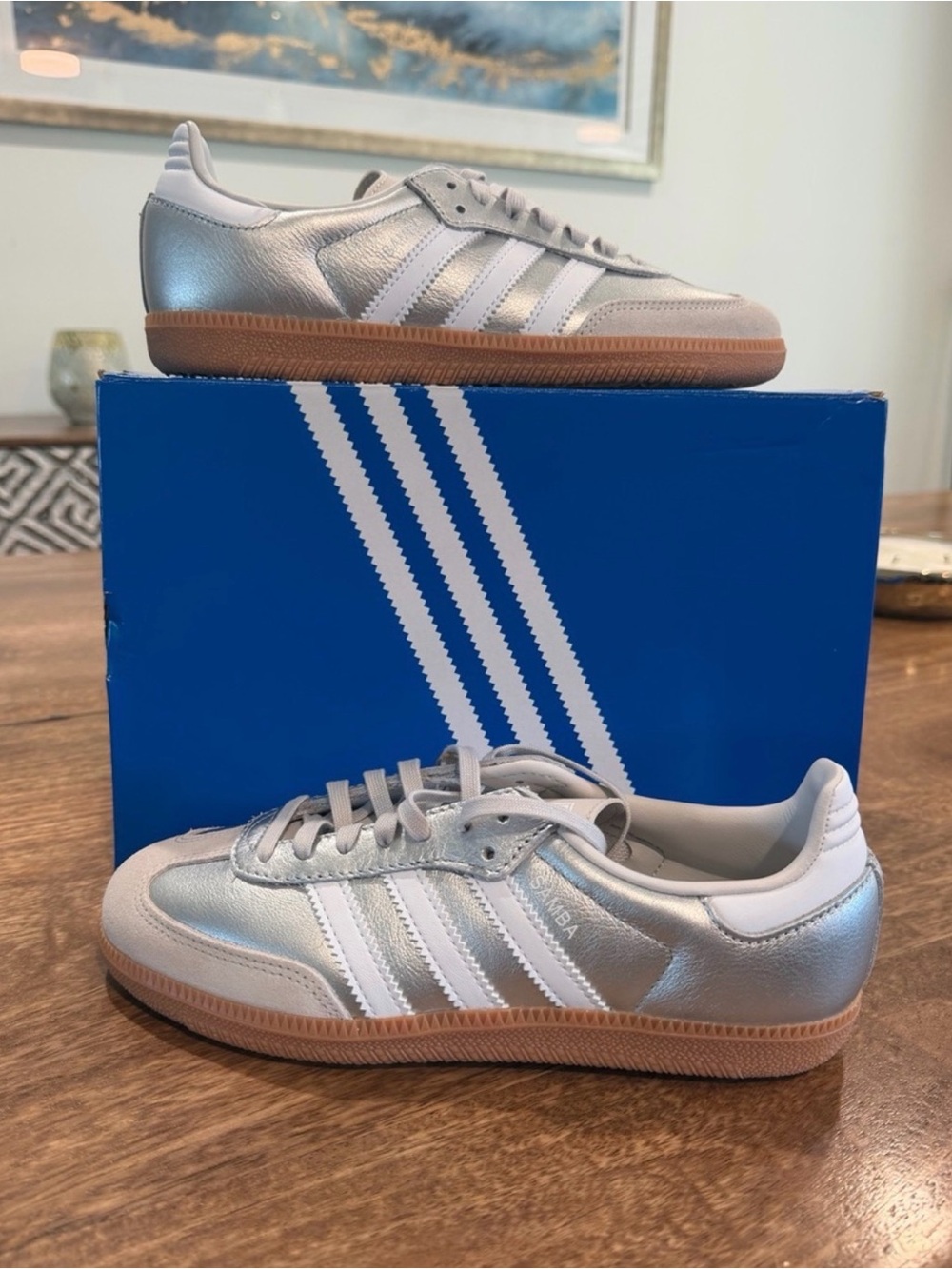 Adidas Samba OG J Metallic Silver Sneakers Size 5Y/6.5W/5M BNIB MSRP 90$